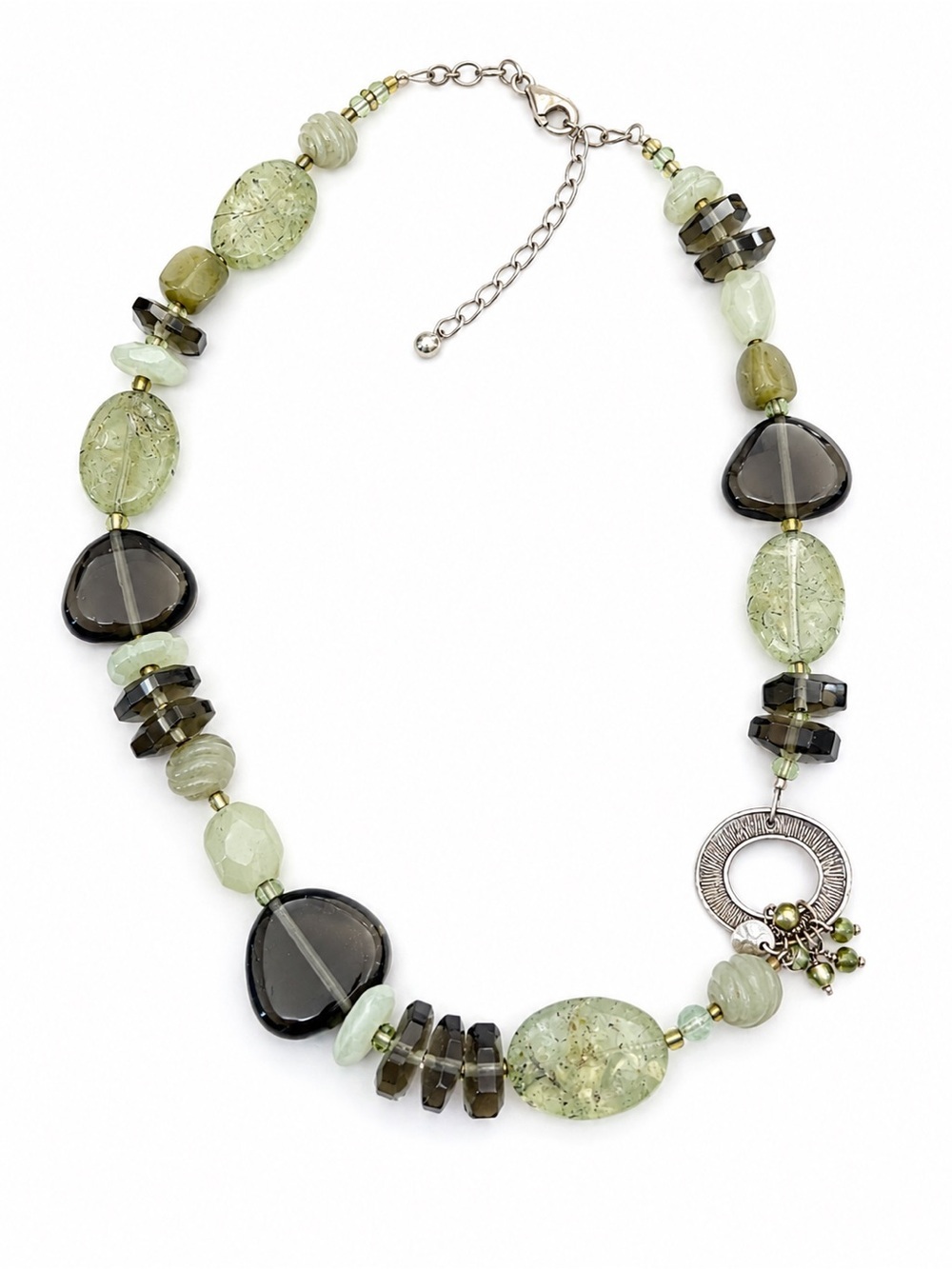 Silpada Pale Green and Smoky Bead Statement Necklace